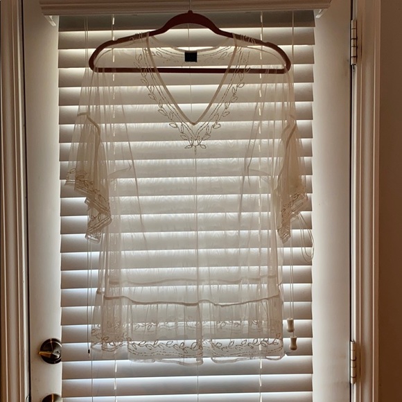 Kaari Blue Tops - Ivory Sheer Bohemian Style Blouse